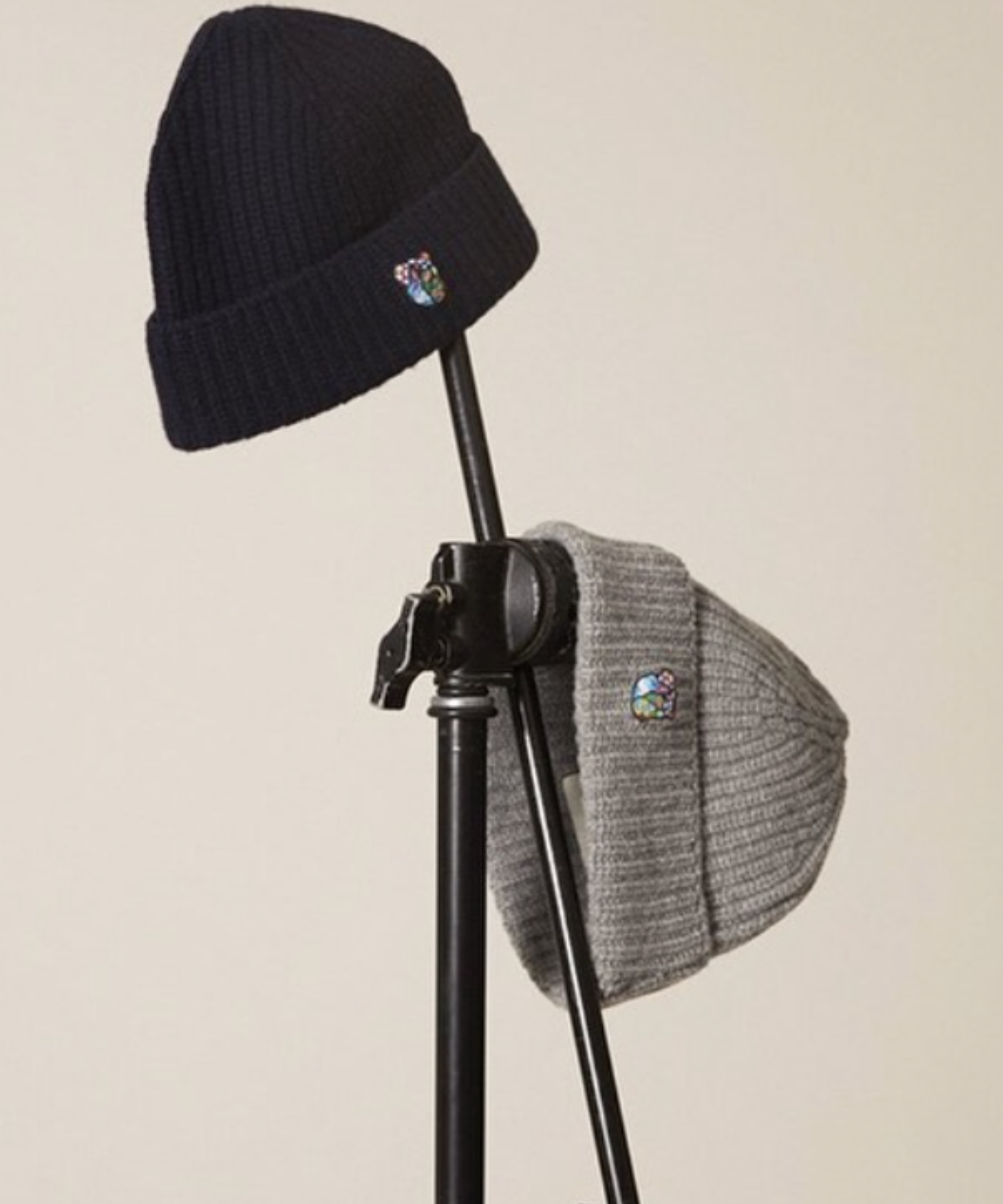 Black and gray beanie hats with Teddy Copenhagen logo from fashion brand Tonsure