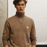 Camel half-zip lambswool strik til mænd fra Tonsure