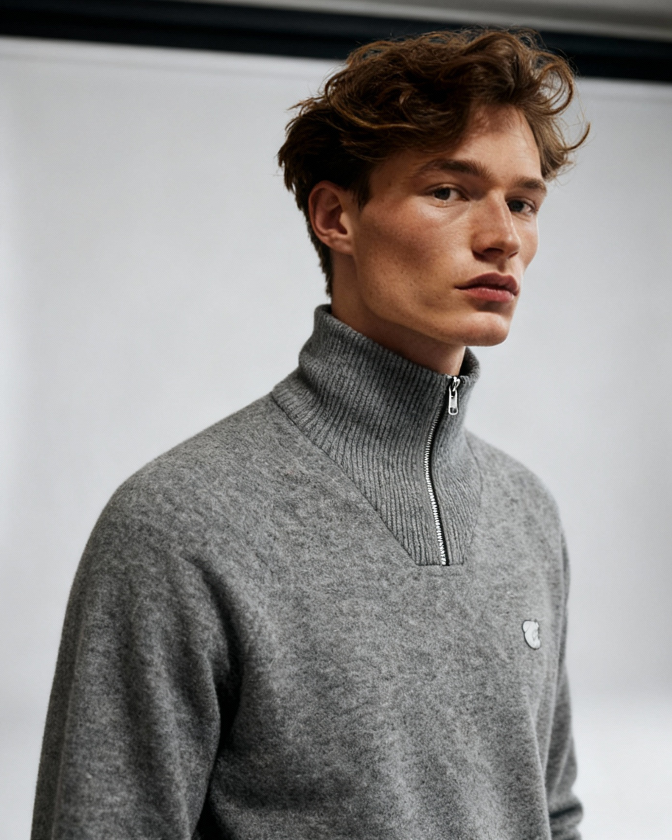 Grå half-zip strik fra Tonsure til mænd