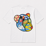 Hvid t-shirt til mænd i bæredygtigt bomuld fra danske herretøjsbrand Tonsure. Ryggen er prydet med Teddy Copenhagen print i stor størrelse.